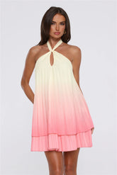 Setting Days Halter Mini Dress Yellow Ombre