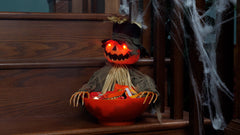 9-Inch Candy Bowl with Animated Pumpkin Scarecrow Decoration