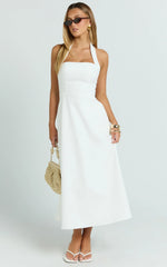 Halter Neck Fit and Flare Midi Dress in White