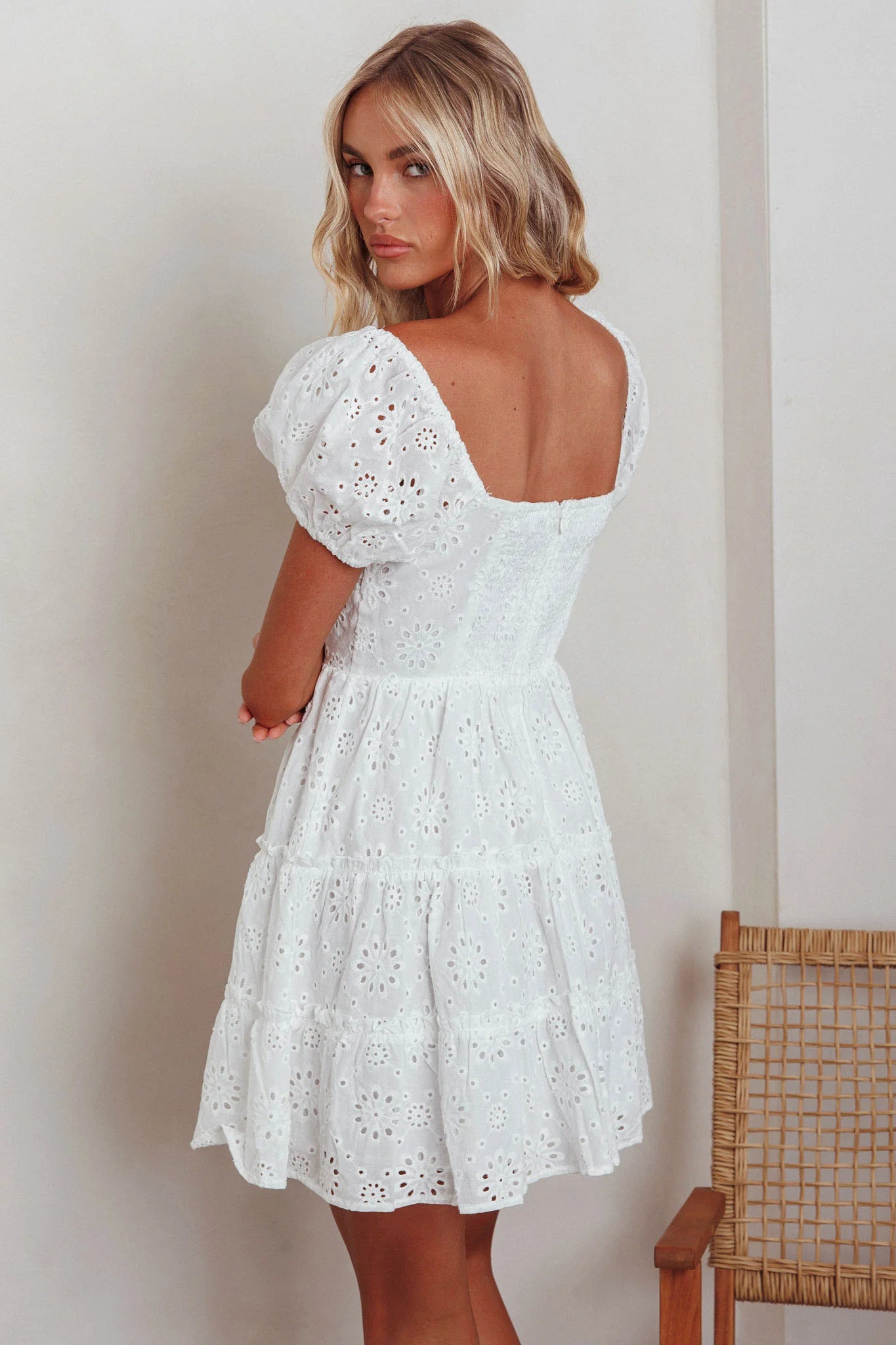 Home Sweet Home Eyelet Mini Dress White
