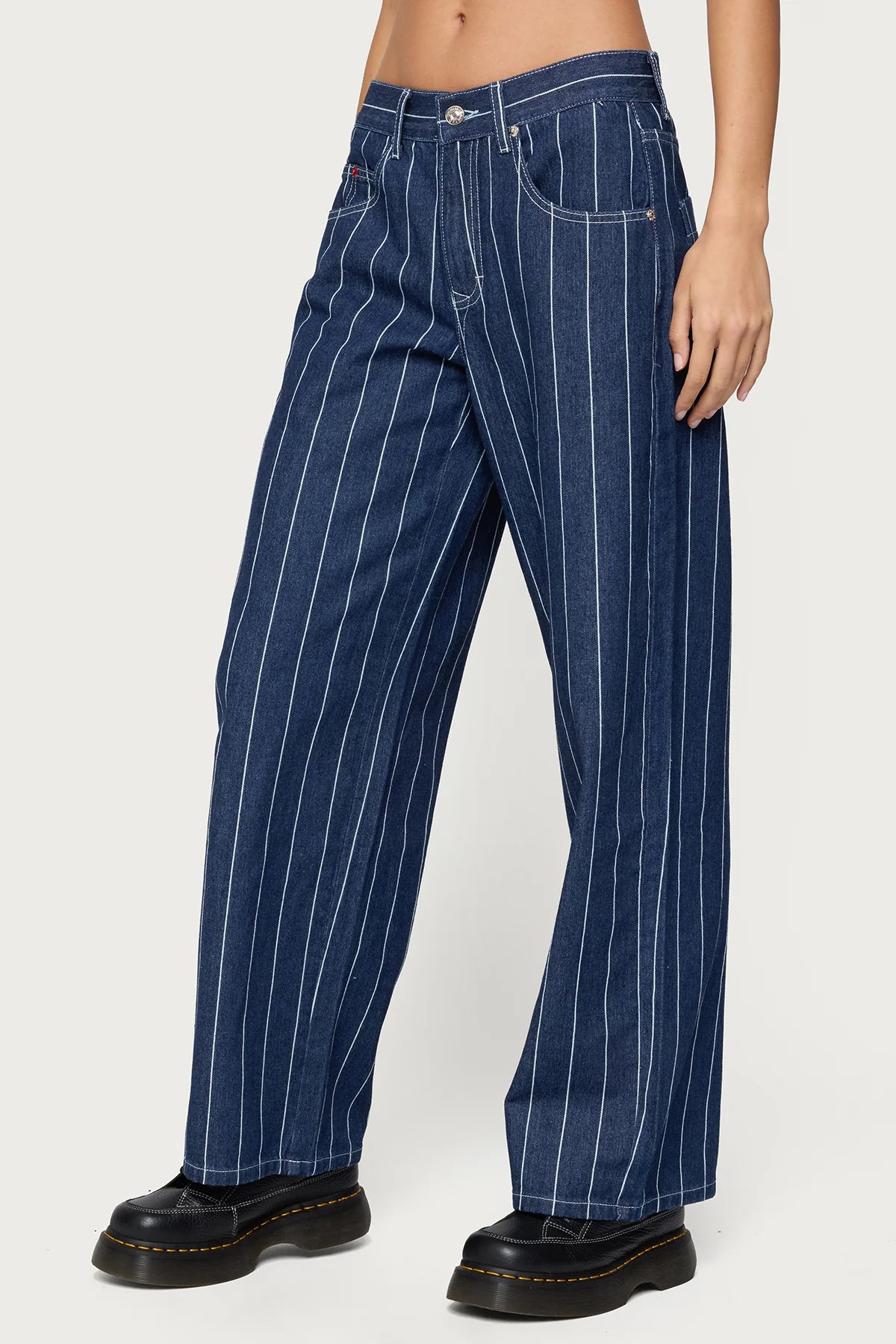 Kyler Pinstripe Mid Rise Baggy Jeans