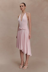 Zelda Asymmetric Slinky Midi Dress - Ballet Pink