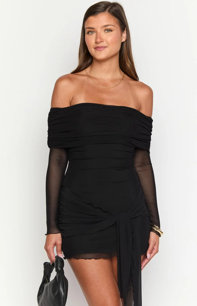 Paige Black Off The Shoulder Mini Dress