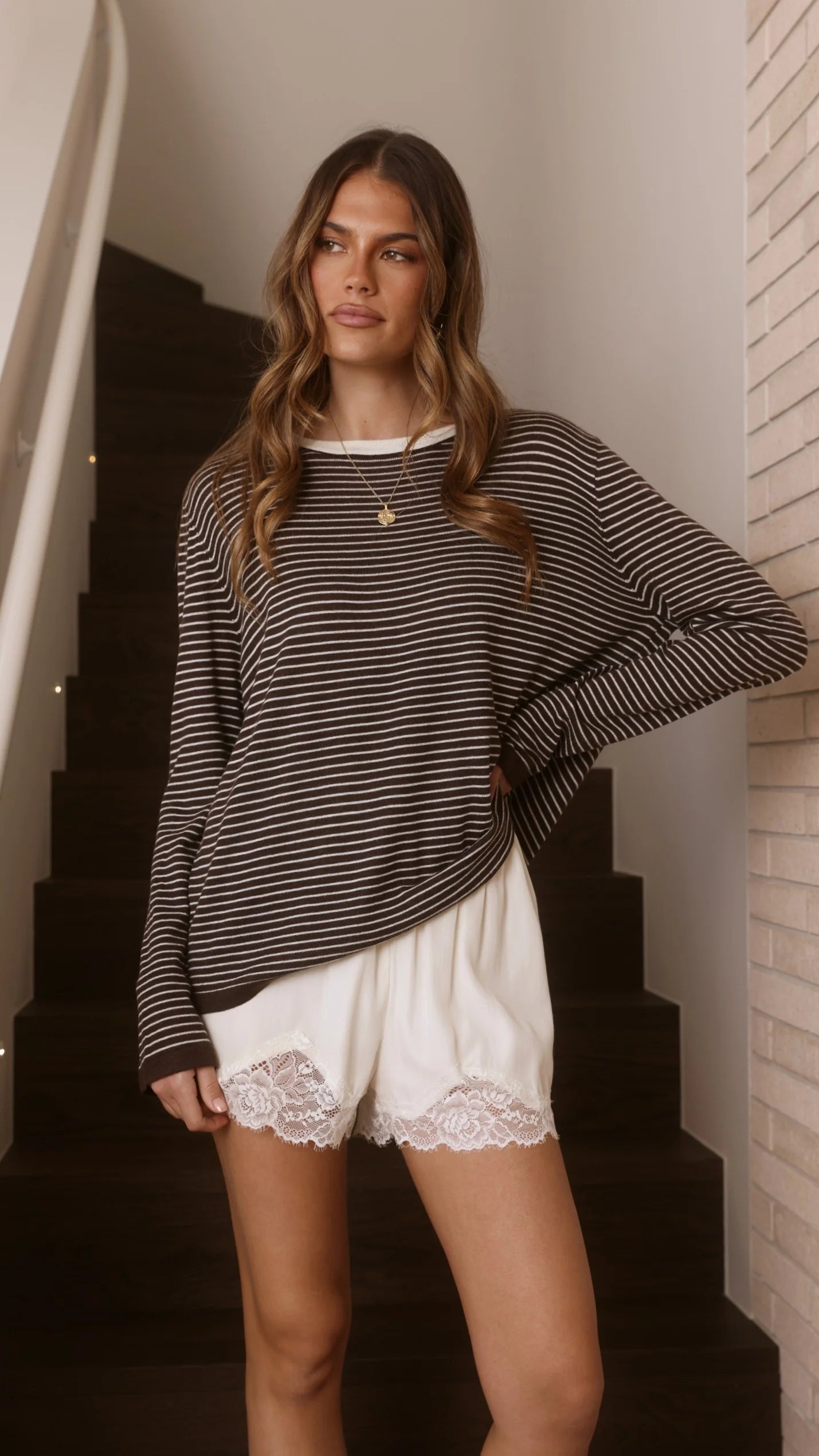 Ishana Long Sleeve Top - Brown Stripe