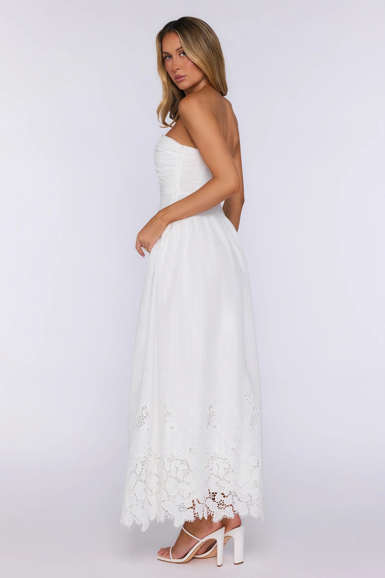 Entrance Moment Strapless Maxi Dress White