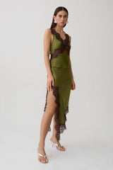 Amber Satin And Lace Camisole - Olive
