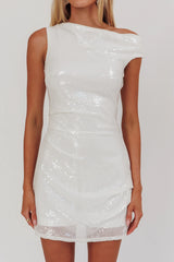 Country Club Cowl Neck Mini Dress Sequin White